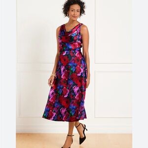 Talbots Satin Cowl Neck Floral Dress in Size 8 Petite